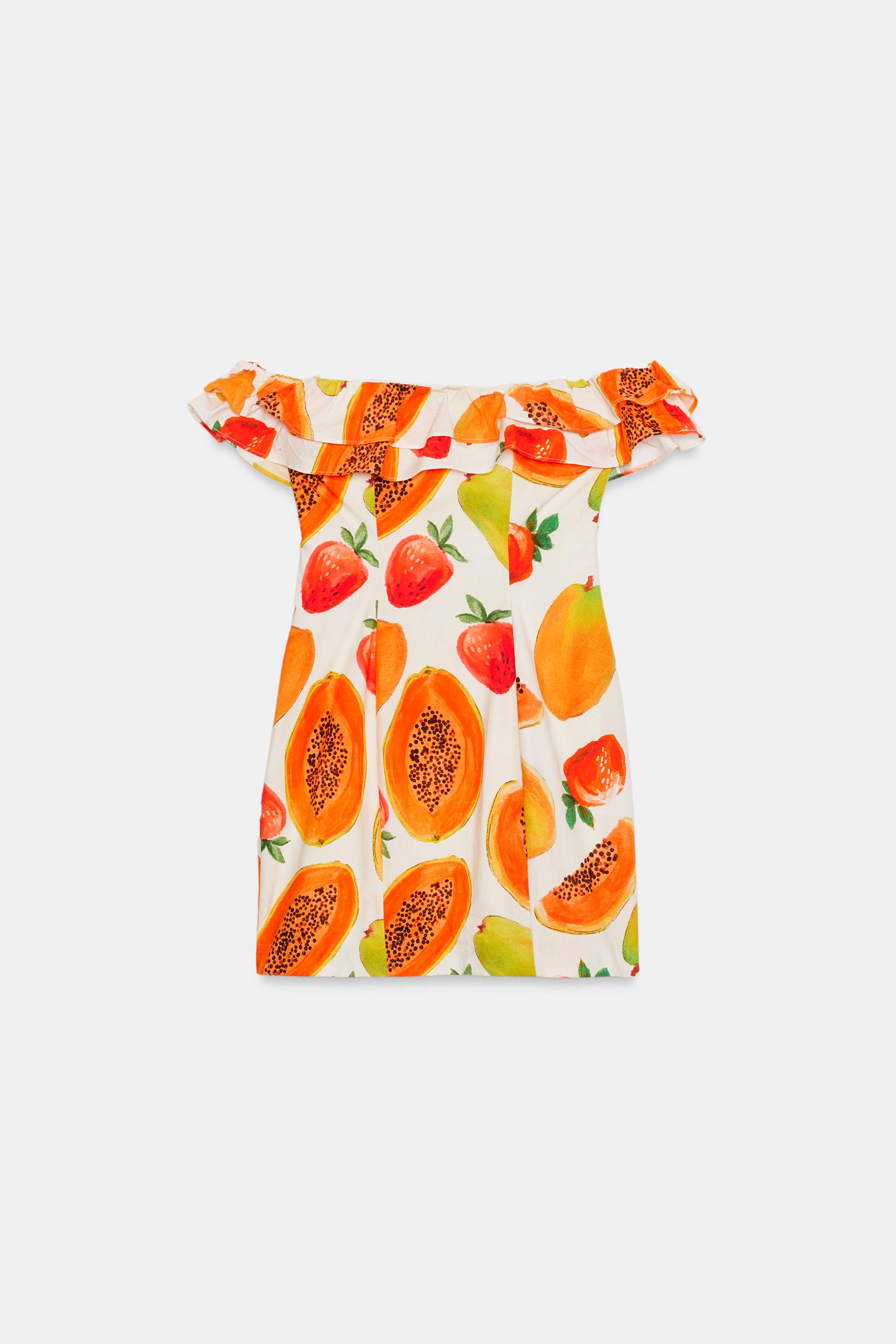 FRUIT PRINT RUFFLED MINI DRESS